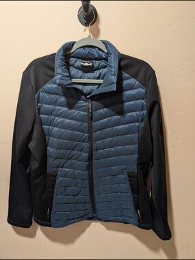 EUC Woman's 32 Heat Quilted Lightweight Puffer Jacket Black And Teal Large